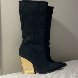 Alice + Olivia Gold Heel Calf Boots